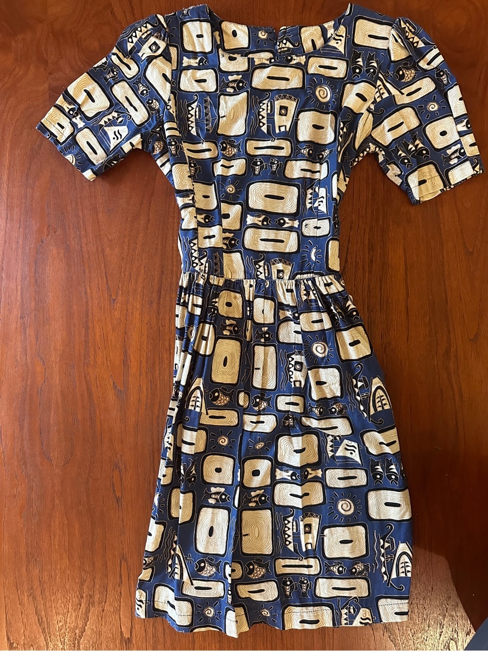 Super cool retro print 80’s home made all cotton drop waist dress